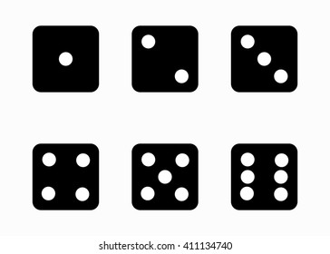 Vector black dice cubes icons set on white background