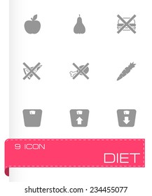 Vector black diet icon set on grey background