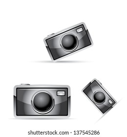 vector black digital pink photo camera icon. lens icon. photo sign. portfolio icon. symbol of photographer.