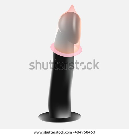 Vector black Dildo, pink condom on the vibrator,