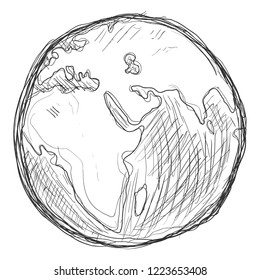Vector Black Dirty Sketch Illustration - Globe. Planet Earth.