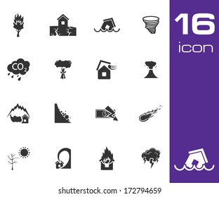 Vector black  disaster icons set on white background