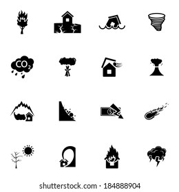Vector black  disaster icons set on white background