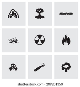 Vector black disaster icons set on grey background