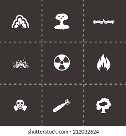 Vector black disaster icons set on black background