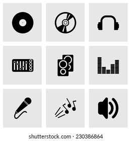 Vector black dj icon set on grey background