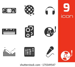 Vector black dj icons set on white background