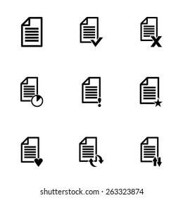 Vector black document icon set on white background