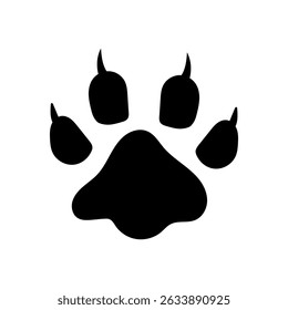 Vector black dog, wolf or lion paw print clipart. Cute pet footprint doodle. Flat animal track element.