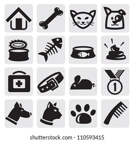 vector black dogs and cats set on gray