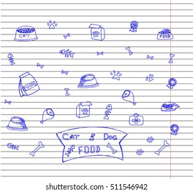 vector black dogs and cats set on copybook.cats & dogs food