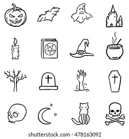 Vector Black Doodle Halloween Icons