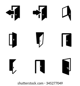 Vector black door icon set.