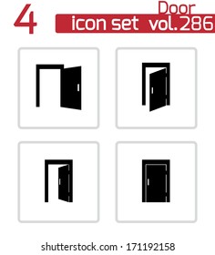 Vector black door icons set on white background