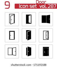 Vector black door icons set on white background