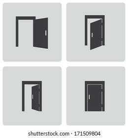 Vector black door icons set on white background