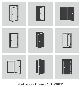 Vector black door icons set on white background