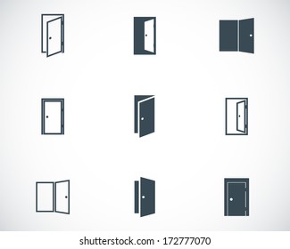 Vector black door icons set on white background