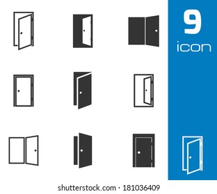 Vector black door icons set on white background