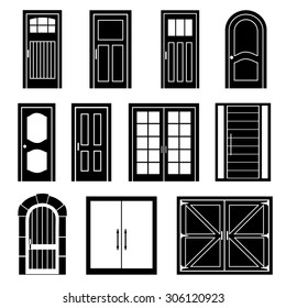 Vector black door set on white background