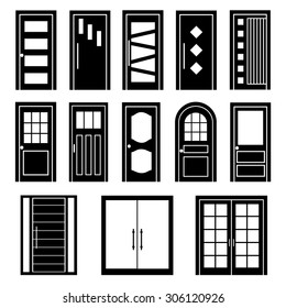 Vector black door set on white background
