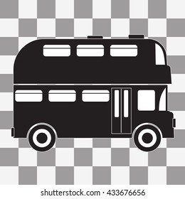 Vector black Double decker bus icon on transparency