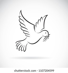 Vector of black dove of peace with olive branch on white background. Bird design. Animals. Easy editable layered vector illustration.