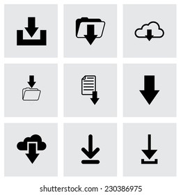 Vector black download icon set on grey background