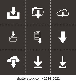 Vector black download icon set on black background