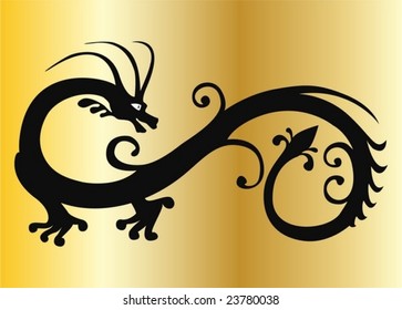 vector black dragon on gold eps 8