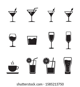 Vector black drinks & beverages icons set.