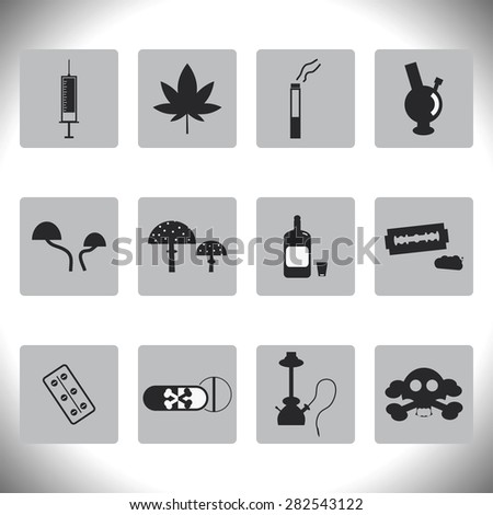 Vector black drinks and drugs icons set
