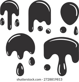 Vector Negro Goteo Formas Líquidas y Blobs Colección. Goteos de tinta Abstractas, pintura y aceite aislados sobre fondo blanco para el Diseño gráfico moderno