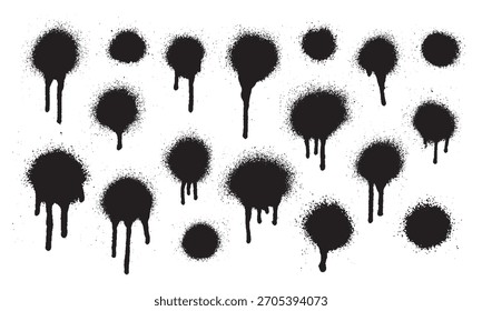 Vektor Schwarz Tropfen schwarze Tinte Schmutzspritzer und Punkte aus Spray