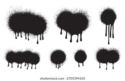 Vektor Schwarz Tropfen schwarze Tinte Schmutzspritzer und Punkte aus Spray