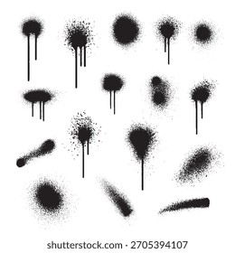 Vektor Schwarz Tropfen schwarze Tinte Schmutzspritzer und Punkte aus Spray
