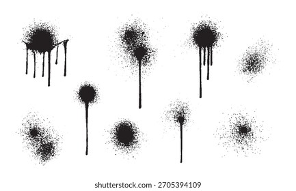 Vektor Schwarz Tropfen schwarze Tinte Schmutzspritzer und Punkte aus Spray
