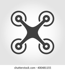 Vector black drone icon. Quadcopter on white background.