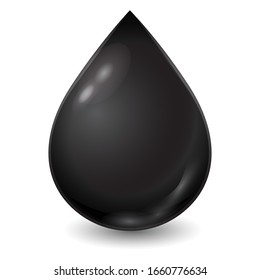 Vector black drop of crude or petrol isolated on white background. Realistic illustration.