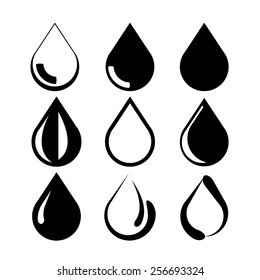 vector black drop icons set