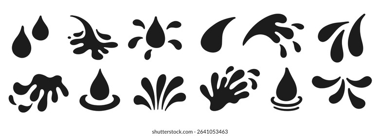 Vector Black Drops Silhouettes, Water Drop Shapes, Blob Splashes Icons, Droplets Set. Liquid Ink Blots Design Elements Collection