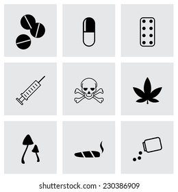 Vector black drugs icon set on grey background