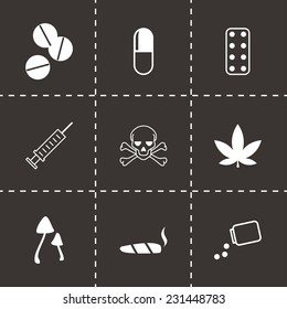 Vector black drugs icon set on black background