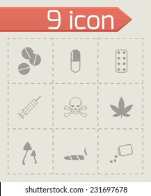 Vector black drugs icon set on grey background