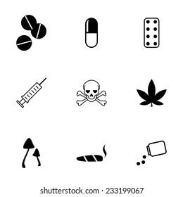 Vector black drugs icon set on white background