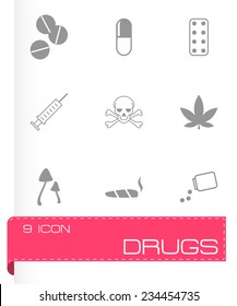 Vector black drugs icon set on grey background