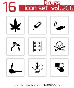 Vector black drugs icons set on white background
