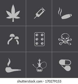 Vector black drugs icons set on gray background