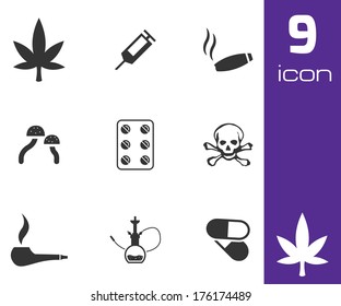 Vector black drugs icons set on white background