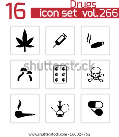 Vector black drugs icons set on white background